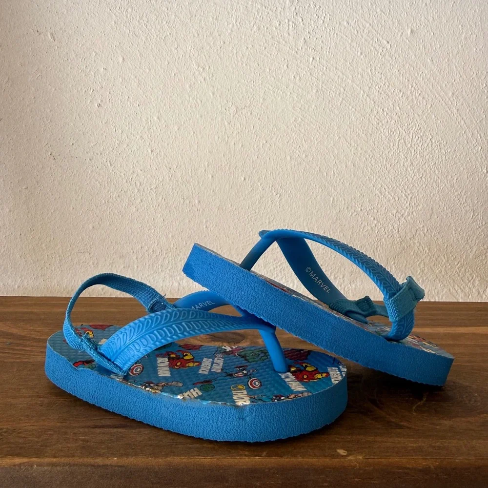 Marvel Avengers Blue Flip Flops Toddler Backstrap Sandals Size 4/5 Iron Man